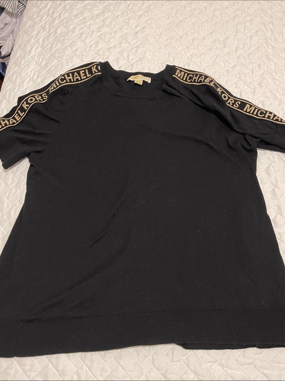 Michael Kors Black Top with Gold Logo Shoulder Tape